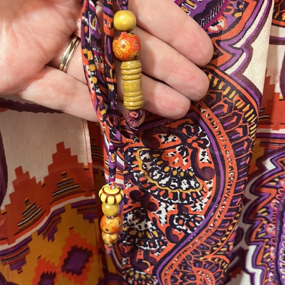 ⭐️ Cabi Kimono Jacket M Purple Orange Paisley Swim Cover Up Tie Front #84 B1 - Picture 7 of 9